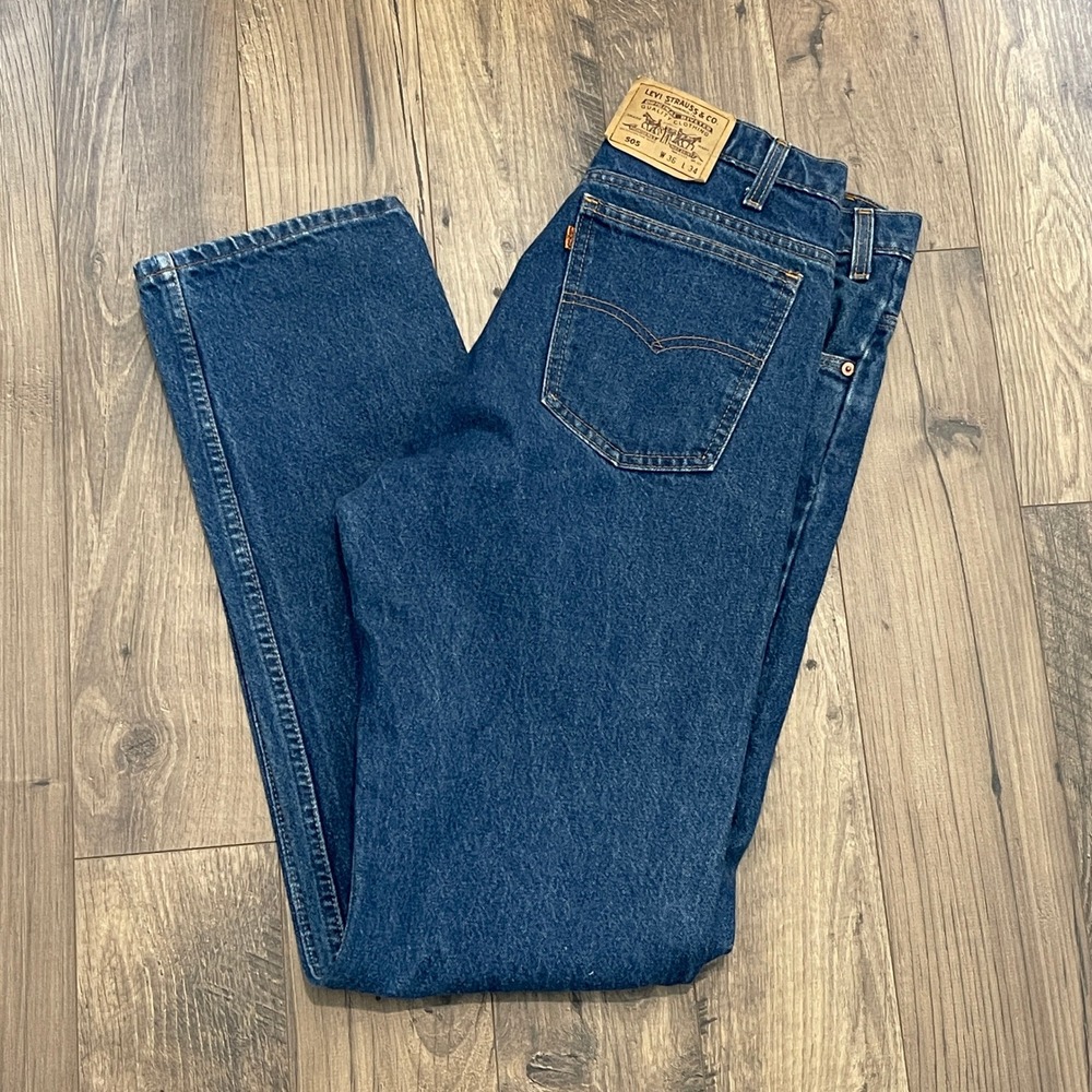 Levis 505 Straight Leg Jeans Orange Tab Blue Denim 36x34 Made in USA Vintage
